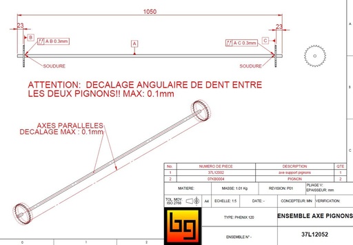 [37L12052] ENSEMBLE AXE PIGNONS PHENIX 120