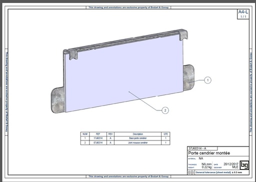 [37J60314] PORTE CENDRIER +JOINT IF NEO