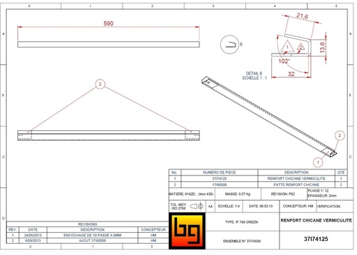 [37I74125] RENFORT CHICANE VERMICULITE IF 740 GREEN