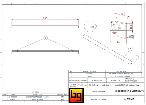 [37I68125] RENFORT CHICANE VERMICULITE IF 680 GREEN