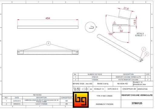 [37I60125] RENFORT CHICANE VERMICULITE IF 600 COMPACT GREEN