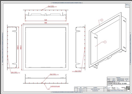 [37DF51161P] CADRE REGLABLE 30 MM CONCEPT 540 DF et SF PEINT