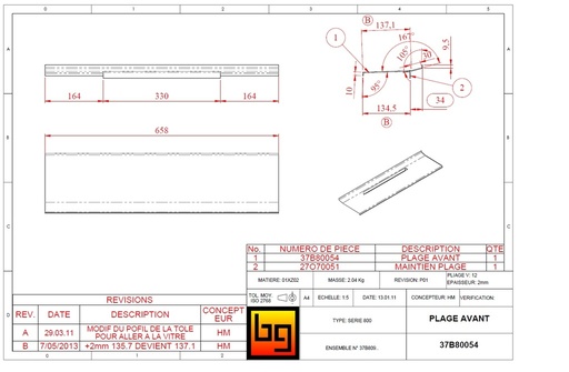 [37B80054] PLAGE AVANT SERIE 800