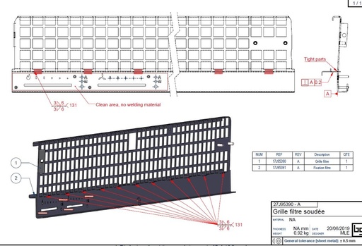[27J95390P] GRILLE FILTRE PEINTE IF EASY 950