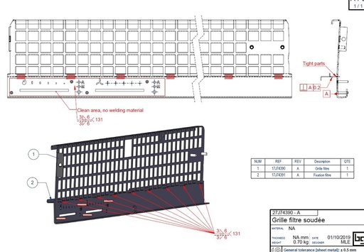 [27J74390P] GRILLE FILTRE PEINTE IF EASY 740