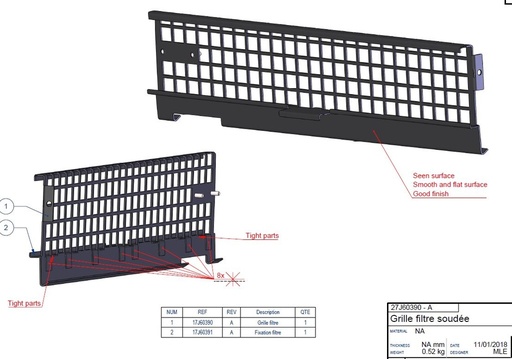 [27J60390P] GRILLE FILTRE SOUDEE IF NEO 600 peinte