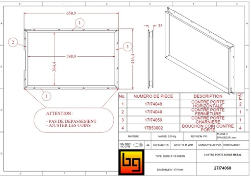 [27I74068] ENSEMBLE CONTRE PORTE METAL INFIRE IF 740 GREEN