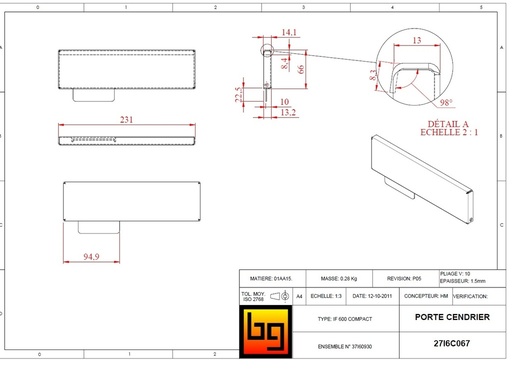 [27I6C067] PORTE CENDRIER IF 600 COMPACT GREEN