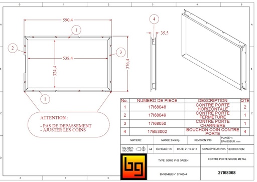 [27I68068] ENSEMBLE CONTRE PORTE METAL INFIRE 680 GREEN