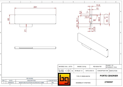 [27I68067] PORTE CENDRIER SERIE 680 GREEN