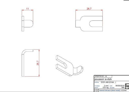 [27DF76131Z] POUSSOIR SWITCH CONCEPT DF et SF/EASY  ZINGUE NOIR