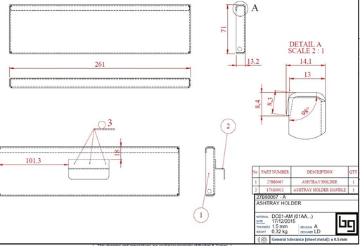[27B80067] PORTE CENDRIER SERIE 800 V2 (261x71)