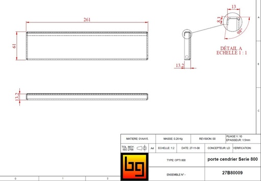 [27B80009] PORTE CENDRIER SERIE 800 (261x61)