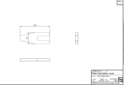 [17J00110P] PATTE INTERRUPTEUR PORTE IF NEO peinte