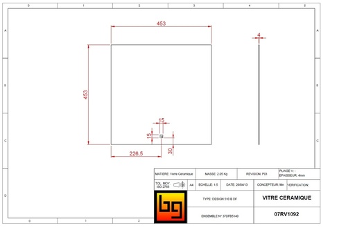 [07RV1092] VITRE CERAMIQUE CONCEPT 510+DF 453x453x4mm