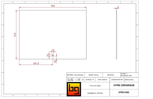[07RV1090] VITRE CERAMIQUE CONCEPT 760/790V 703x512x4mm