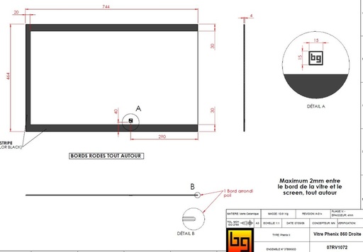 [07RV1072] VITRE CERAM phenix 860 DROITE 744x464x4