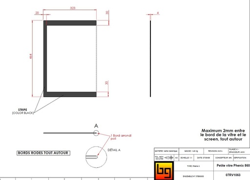 [07RV1063] VITRE CERAM phenix 860 CENTRAL 323x464  ép 4mm