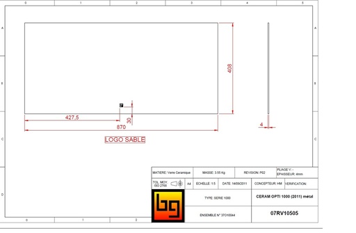 [07RV10505] CERAM. OPTI 1000 (2011) métal 870x408x4