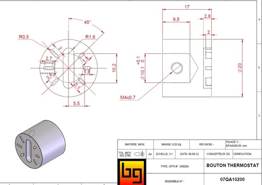 [07QA10200] Marec BOUTON THERMOSTAT OPTI-IF  GREEN