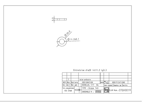 [07QA0019] Entretoise Ø 20 int11.2 lg3.3