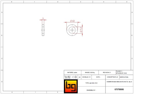 [07I79906] ROND.laiton MAREC Øext12 - Øint7.2  ép2mm