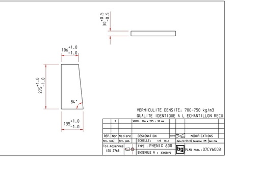 [07CV600B] VERMICULITE 106 x 275 _ 30 mm