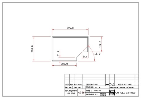 [07CV3603] VERMIC. 295x200x30 (37M75G13) chanfr.+decoupe à DROITE