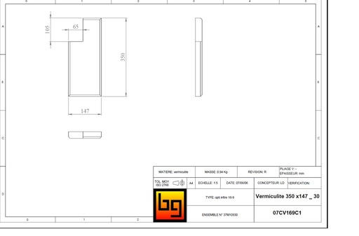 [07CV169C1] VERMIC 350 x147 x30 encoche GAUCHE (37M10023 G)